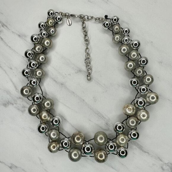 Chico's Chunky Beaded Statement Necklace Silver Tone Mixed Metals ✨ - Picture 2 of 9
